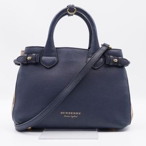 AD32❤️ Burberry Small Banner House Check Leather Tote